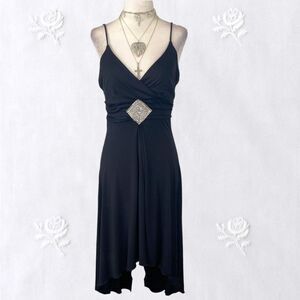 Jodi Kristopher Vintage Early 2000's Asymmetric Cinched Black Midi Prom Dress M